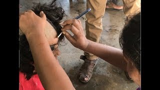 School Girl gives away Her Hair | Street Barbershop | Indian Traditional |