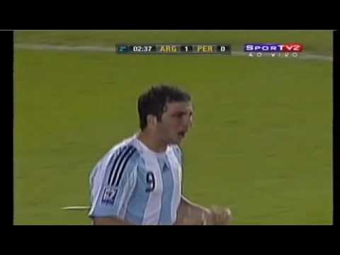 World Cup Qualifiers 2010 - Argentina 2 - 1 Peru Higuain Palermo Goals 