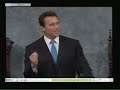 Title:"Professor" Schwarzenegger Explains His Budget Proposal 2008 Description:In his 2008 State of the State speech, California Governor Arnold Schwarzenegger proposed a constitutional amendment regarding the state budget. The proposed amendment was similar to one he proposed in 2005 that rejected by voters. It involves creating a "rainy day" fund during good times to finance spending when the economy turns down. Also involved is a provision for interim budget cuts during periods of fiscal stress. Voters have been resistant to budget caps in the past, for example, under governors Reagan and Wilson. Gov. Schwarzenegger also defended his cutting of the "car tax" when he took office in 2003. The car tax provided revenue to local governments, although it was collected by the state. When the tax was cut, the state had to compensation localities for the lost revenue out of its general fund. Note: This is the second posting of this excerpt. A TV station owner objected to the first version on copyright grounds. This re-posted version is taken from the public feed provided by the California governor's office and is a public document. The excerpt from the speech is otherwise identical to the first posting. The claim of a copyright listed on this video is being guestioned. A notice of dispute has been filed. (Update: After a complaint to YouTube and the TV station owner, the notice was removed. But then it was again reinstalled since the TV station owner apparently uses a computerized system. A new complaint with YouTube and the TV station owner has been filed.