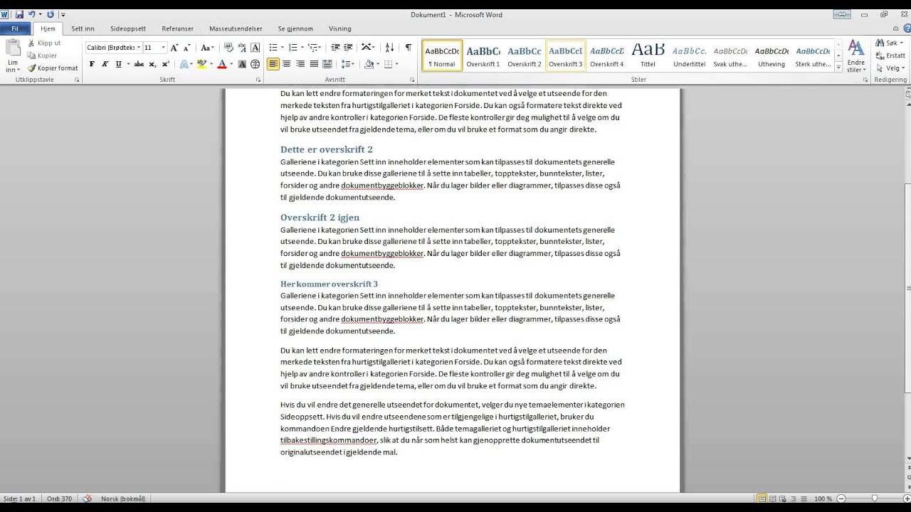Word IV Sette inn automatisk innholdsfortegnelse YouTube