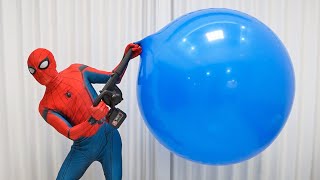Spider Man Popping Balloons In Mansion Compilation! (spider-man in real life)