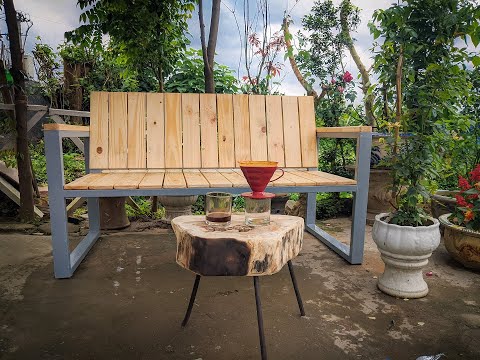 Outdoor bench diy | Steel and pallet wood - Làm ghế băng cafe ngoài trời bằng sắt hộp và gỗ pallet