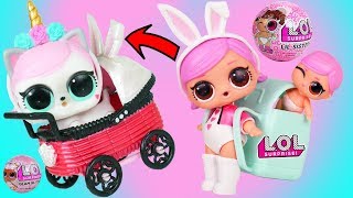 LOL Surprise Doll Hops and Lil Sister get New Custom Baby Stroller Series 4 with magical Unicorn
