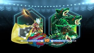 Xcalius X4 Vs Hazard Kerbeus K4 In Beyblade Burst App