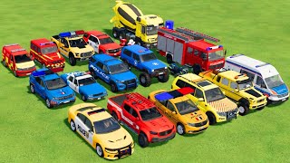 Transporting All Police Cars, Ambulance, Fire Truck, Colorful Cars With Truck -Farming Simulator 22