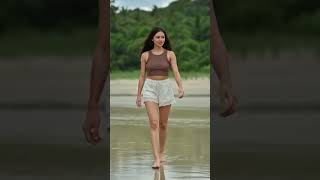 Slow Motion Beach Run Girl Running With Flowing Hair In Cinematic Style