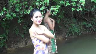 Girl Primitive Technology Showered In River