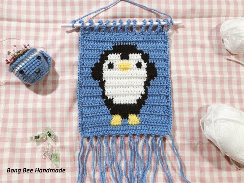 Cách móc tranh trang trí bằng len hình chim cánh cụt | Crochet Penguin Wall Hanging