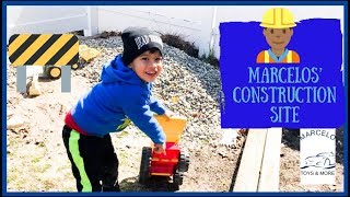 TODDLER Playing With Construction Vehicles Kid Picking Big Rocks