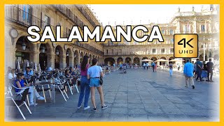 4K Salamanca Şehir Turu. Salamanca Katedralinden Plaza Mayora İspanya Yürüyüş