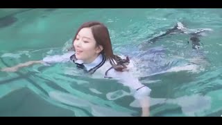 Wetlook Girl A Pretty Woman Swims In Pool In Clothes School Uniform Woman