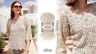 Alize Diva Ile Altıgen Motifli Bluz