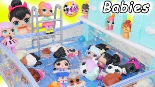 LOL Surprise Dolls + Lil Sisters visit Pool