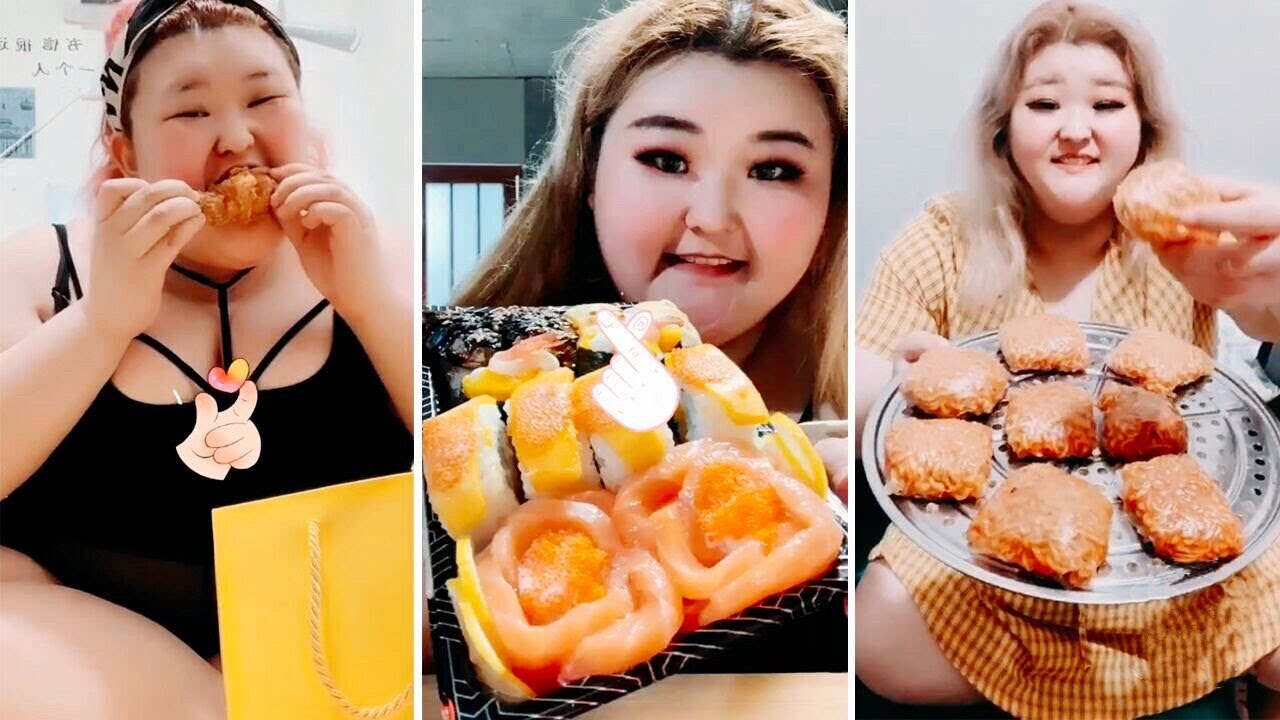 Girl eats a lot stuffed chubby clothes tight