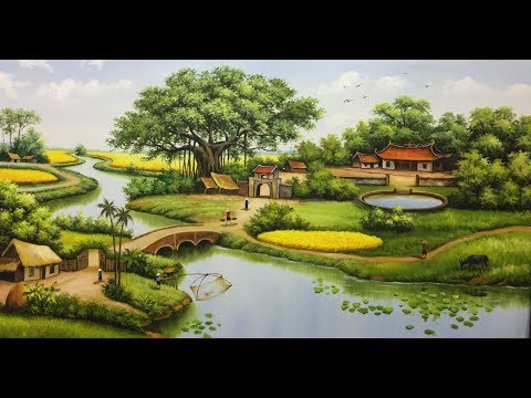 dậy cách vẽ tranh đồng quê có gam màu xanh ấm áp tranh sơn dầu/ acrylic