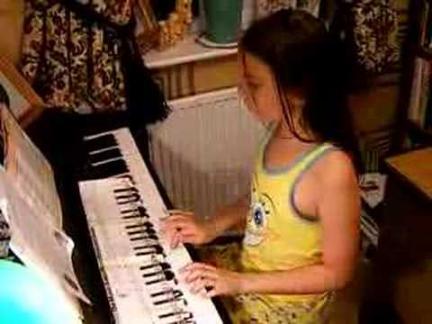 cartoon girl playing piano. piano girl (and Sponge Bob)