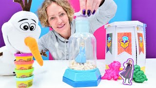 Elsa Frozen kar küresini açıyoruz! Olaf evde sıkıldı için Play Doh ile etkinlik 