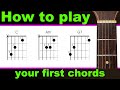 How to play your first easy guitar chords, guitar lesson.  Easy absolute beginners guitar course