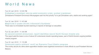 World News Headlines for 22 Jan 2019 - 1 PM Edition