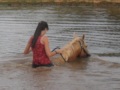 Riding through the pond