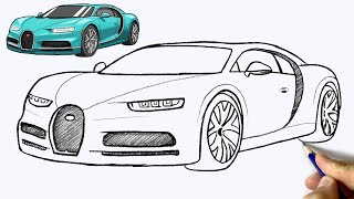 How To Draw Bugatti Chiron Easy Luxury Car Drawing Tutorial Step By Step Supercar Sketch