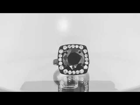 Huge Fancy Black Diamond Engagement Ring 6.88 Carat Vintage Style 14k Black Gold Unique Design Halo Ring handmade Huge Fancy Black Diamond Engagement Ring 6.88 Carat Vintage Style 14k Black Gold Unique Design Halo Ring handmade