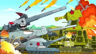 Tanque Contra Un Ejército De Enemigos. Dibujos Animados Sobre Tanques De Guerra. Coches Monstruosos.