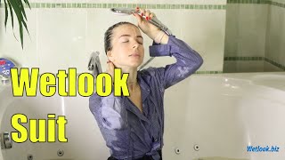 Wetlook Girl In Evening Suit | Wetlook Girl Suit | Wetlook Girl Gets Wet With Her Hair In Jacuzzi