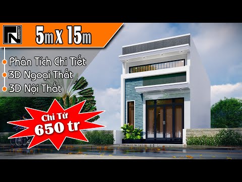 TNA138 - Mẫu nhà gác lửng 5x15m 2 tầng hiện đại 3 phòng ngủ | Kiến trúc TN