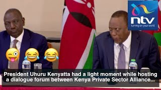 President Uhuru makes funny face at a meeting with businesspeople