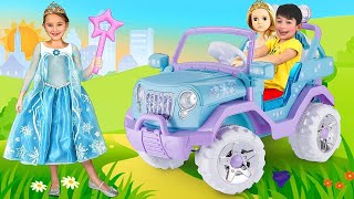 Sasha go to Frozen Elsa party and playing with Princess Toys
