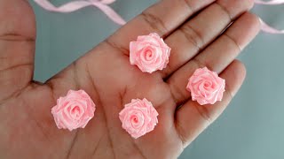 Diy / Cute Mini Rose / Satin Ribbon Rose flower craft / Ribbon Rose making with 