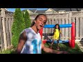 Kids pretend play Inflatable world cup Goal Challenge! family fun game