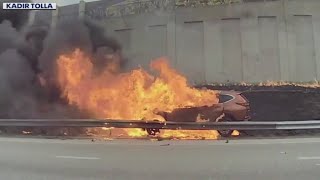 Minnesota burning car rescue on I-94 caught on 
