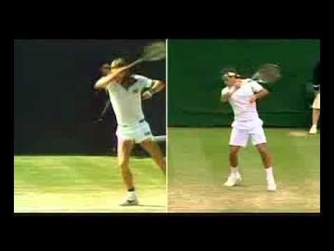 ロジャー フェデラー Forehand Slow Motion - Modern テニス Comparison