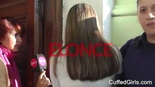 Stunning Girl Handcuffed By Policewoman, Shes Being Walked By The Cop