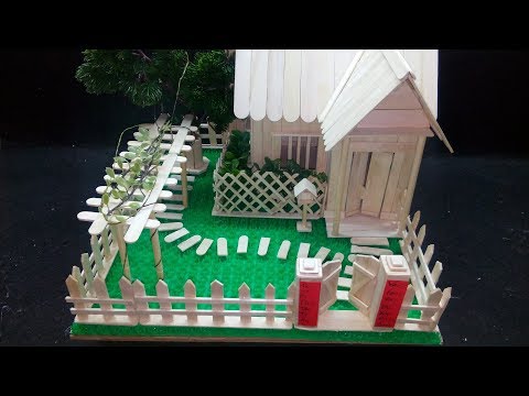 Handmade: Làm nhà bằng que kem gỗ và que đè lưỡi có sân vườn (How to Make Popsicle Stick House)