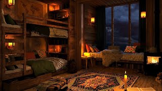 Cozy Cabin Ambience with Gentle Night Rain and Crackling Fireplace Sounds | 8 Ho