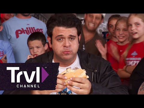 VIDEO : man v. food: ultimate cheesesteak challenge - adam is at tony luke's in south philly. he will be the first to attempt its ultimate cheesesteak challenge, a 5-pound monster that ...