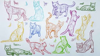 Kedi Çizimi, Farklı Açılardan Kedi Çizimleri, İmgesel, Basit Çizim, Karakalem
