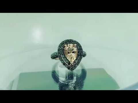 Pear Shaped Morganite & Black Diamond Engagement Ring 3.13 Carat 14k Rose Gold Unique Handmade Halo Pave Pear Shaped Morganite & Black Diamond Engagement Ring 3.13 Carat 14k Rose Gold Unique Handmade Halo Pave