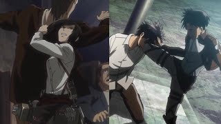 Mikasa And Levi Fighting Without Odm Gear Thunder Spears