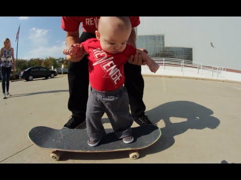 Baby's First Time On A Skateboard!
