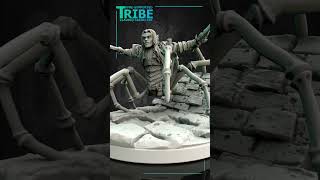 3D Print Miniatures, Male Drider Dark Elf Underground Creature With Two Swords And A Little Scenic