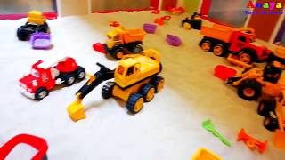 Construction Toys for Kids in Sand Pit | JCB Trucks CAT Digger Tractor Trailer Playtime