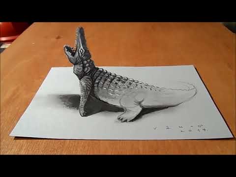 Trick Art, Drawing 3D Crocodile, Time Lapse