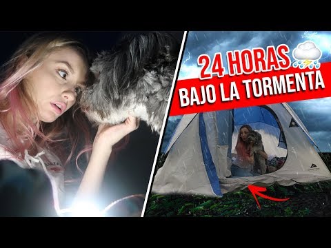 24 horas ACAMPANDO bajo el HURACÁN junto a mi PERRO GUARDIÁN! *CASI MUERO* | Katie Angel