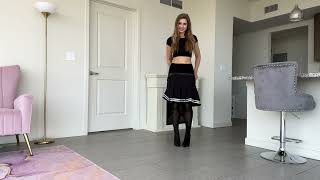 Black Pleated Skirt And Shiny Pantyhose