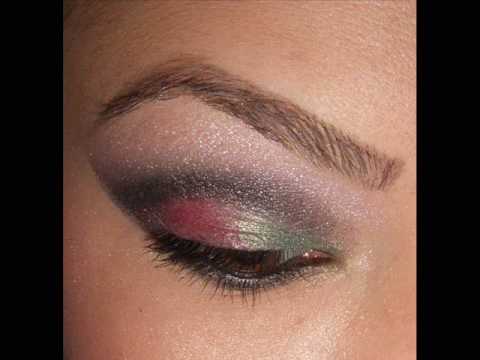 Pink,green,and purple make up