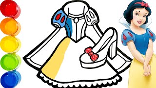 Glitter Snow White Dress And Shoes Drawing And Coloring For Kids Learn Colors